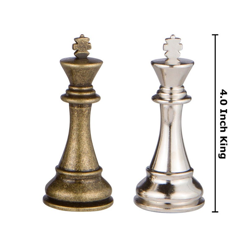 Best Chess Set قطع شطرنج معدنية فضية ونحاسية من كوكب المشتري مع ملك بطول 4 بوصات وملكات إضافية، قطع فقط، بدون لوح - Image 3